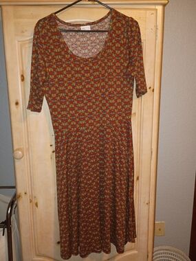 LuLaRoe Rust Multi-Color Printed Fit & Flare Dress